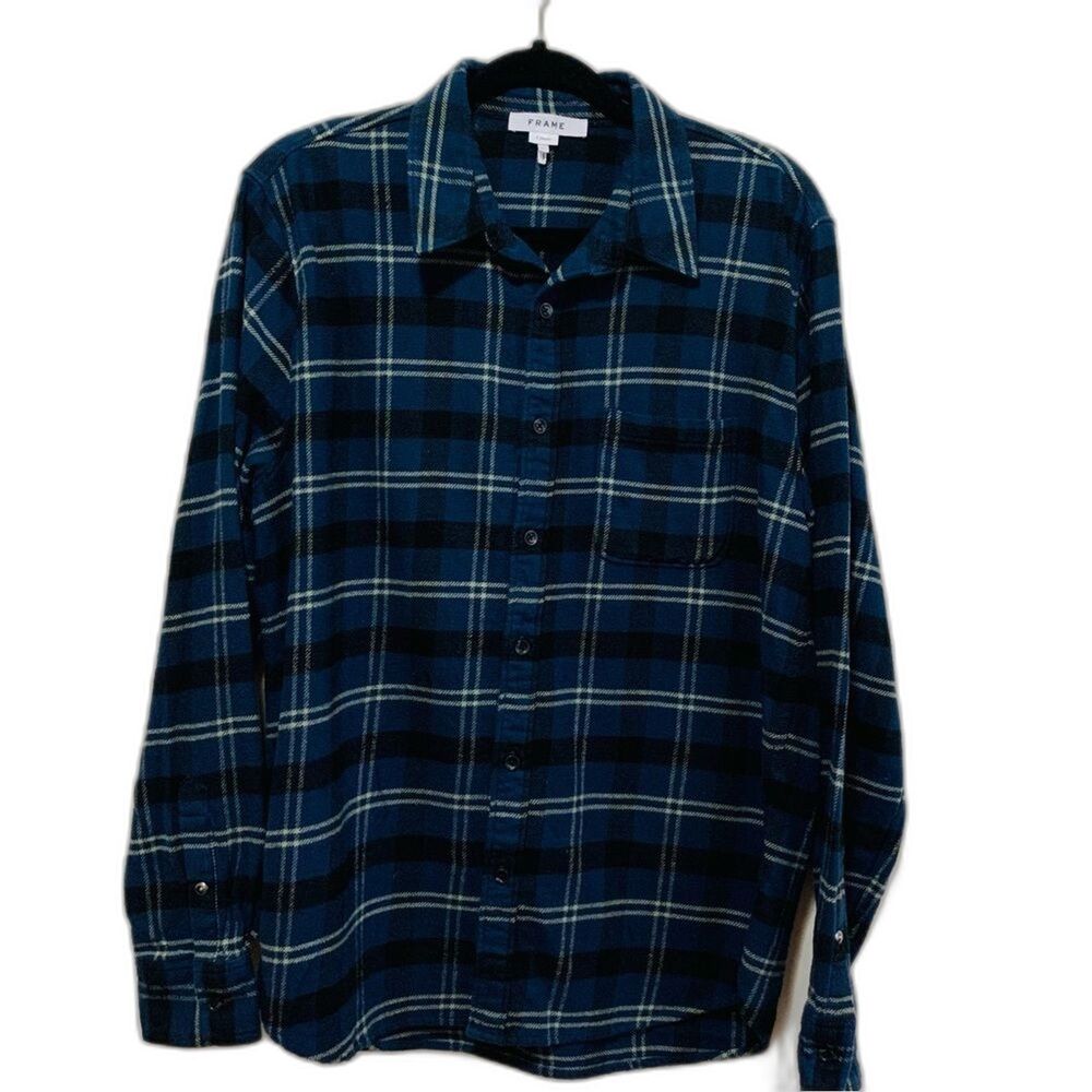 Frame Denim Blue Black Multi Plaid Men's Shirt size medium
